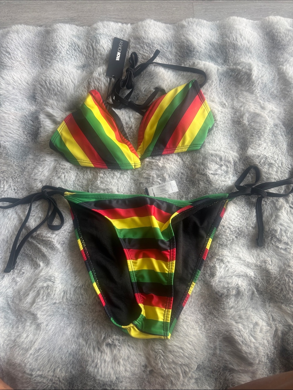 Fashion Nova Greencombo Rainbow Striped Bikini